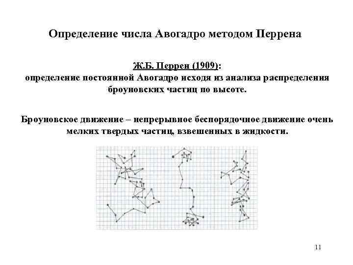 Определение числа Авогадро методом Перрена Ж. Б. Перрен (1909): определение постоянной Авогадро исходя из