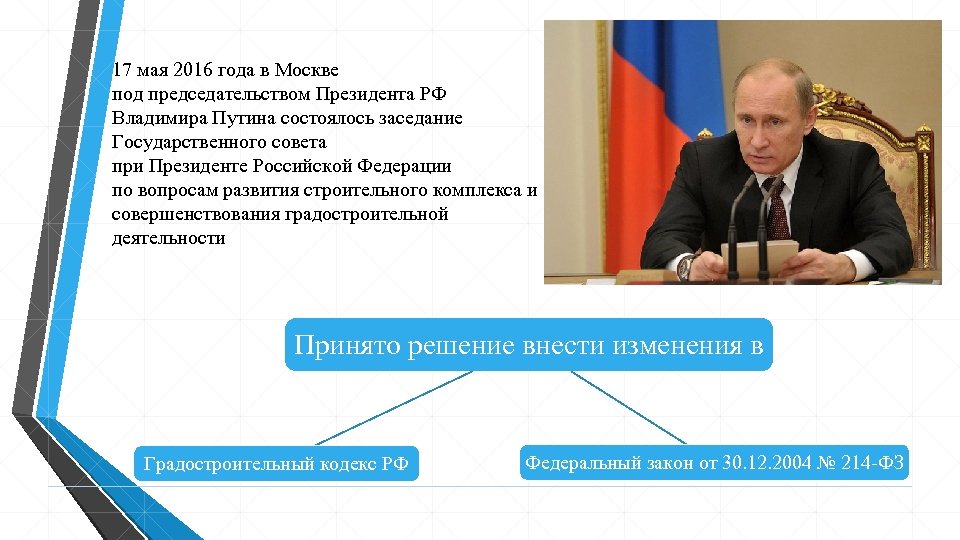 17 мая 2016 года в Москве под председательством Президента РФ Владимира Путина состоялось заседание
