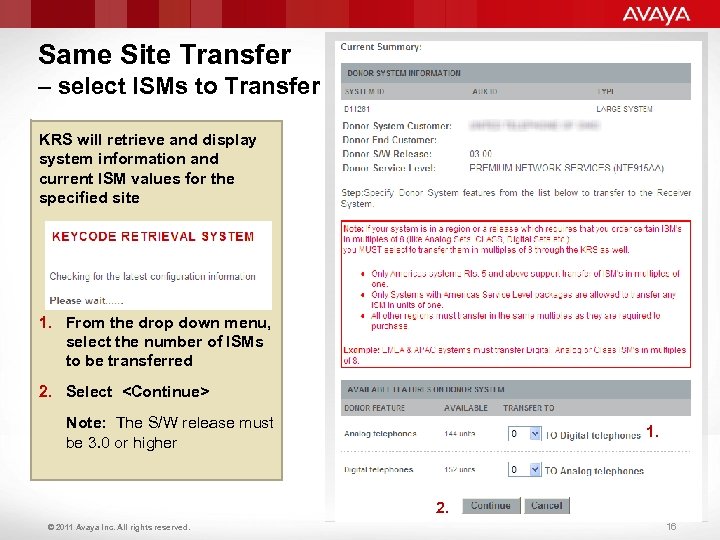 Same Site Transfer – select ISMs to Transfer KRS will retrieve and display system