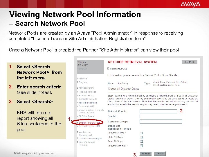 Viewing Network Pool Information – Search Network Pools are created by an Avaya “Pool