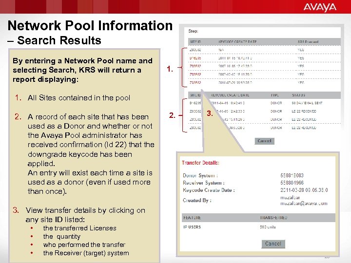 Network Pool Information – Search Results By entering a Network Pool name and selecting