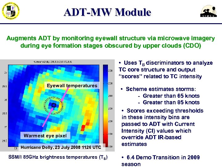 ADT-MW Module Augments ADT by monitoring eyewall structure via microwave imagery during eye formation