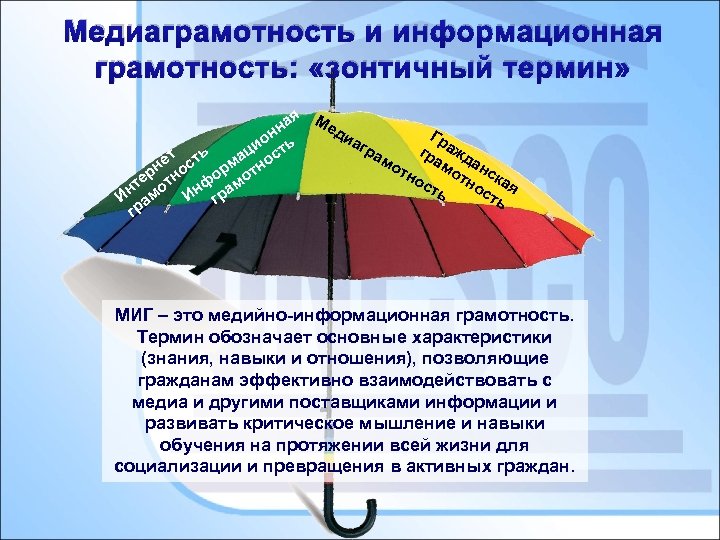 Медиаграмотность и информационная грамотность: «зонтичный термин» я М ед на н Гр иа гр