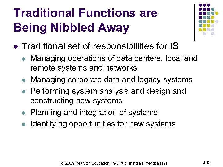 Traditional Functions are Being Nibbled Away l Traditional set of responsibilities for IS l