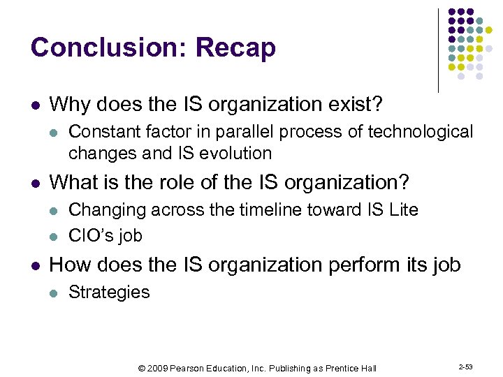 Conclusion: Recap l Why does the IS organization exist? l l What is the