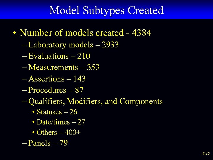 Model Subtypes Created • Number of models created - 4384 – Laboratory models –