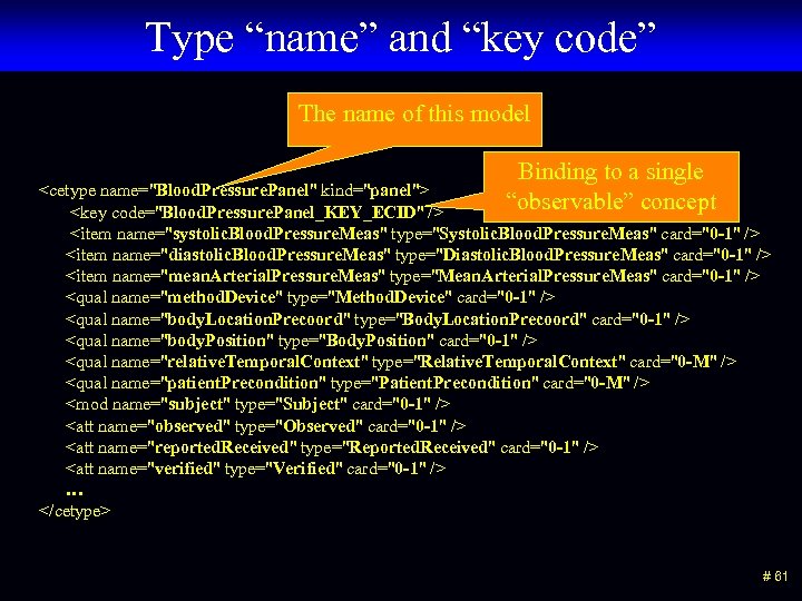 Type “name” and “key code” The name of this model Binding to a single