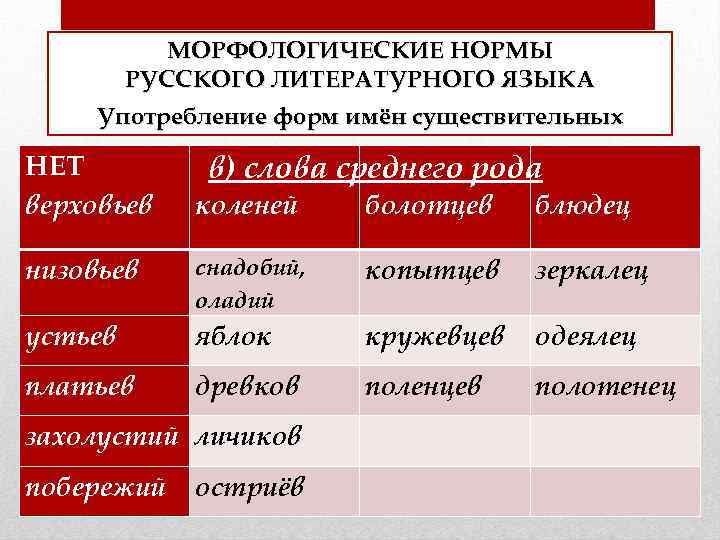 Нормы словоизменения существительных презентация