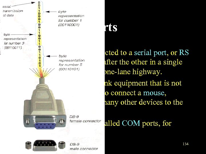 Ports • Serial ports: Lines connected to a serial port, or RS -232 port,