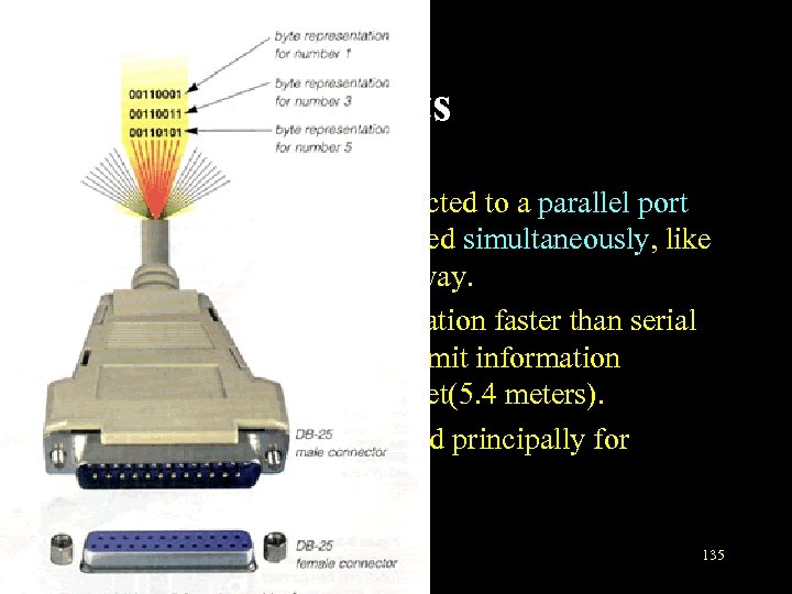 Ports • Parallel ports: Lines connected to a parallel port allow 8 bits to