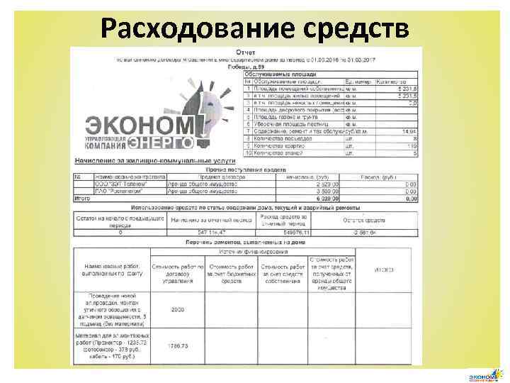 Расходование средств 