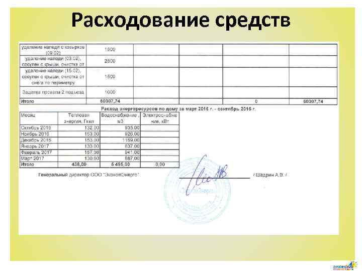 Расходование средств 