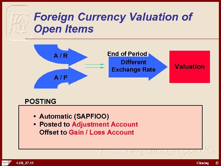 Foreign Currency Valuation of Open Items A/R End of Period Different Exchange Rate Valuation