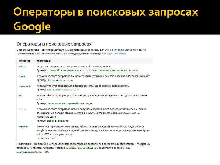 Операторы в поисковых запросах Google 