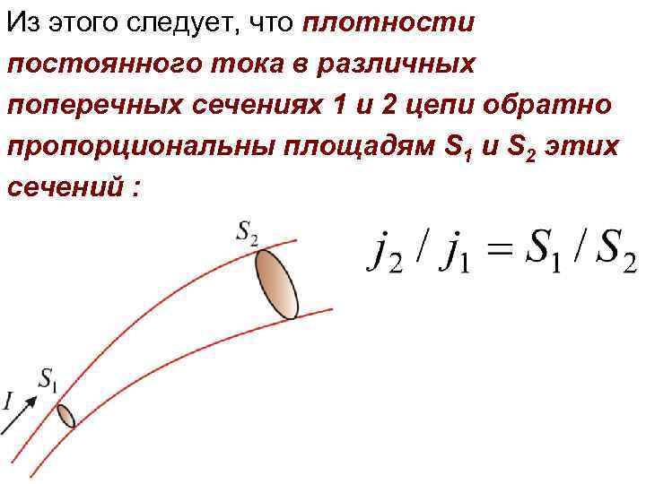 Из этого следует, что плотности постоянного тока в различных поперечных сечениях 1 и 2