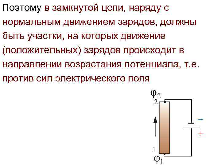 Поэтому в замкнутой цепи, наряду с нормальным движением зарядов, должны быть участки, на которых