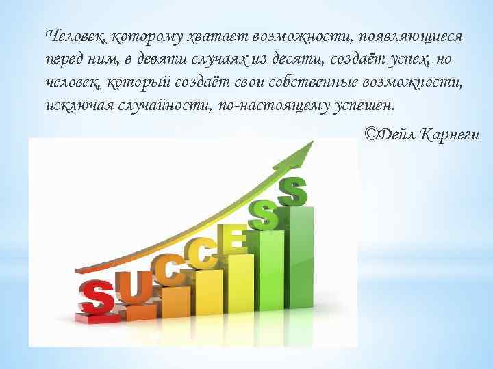 Человек, которому хватает возможности, появляющиеся перед ним, в девяти случаях из десяти, создаёт успех,
