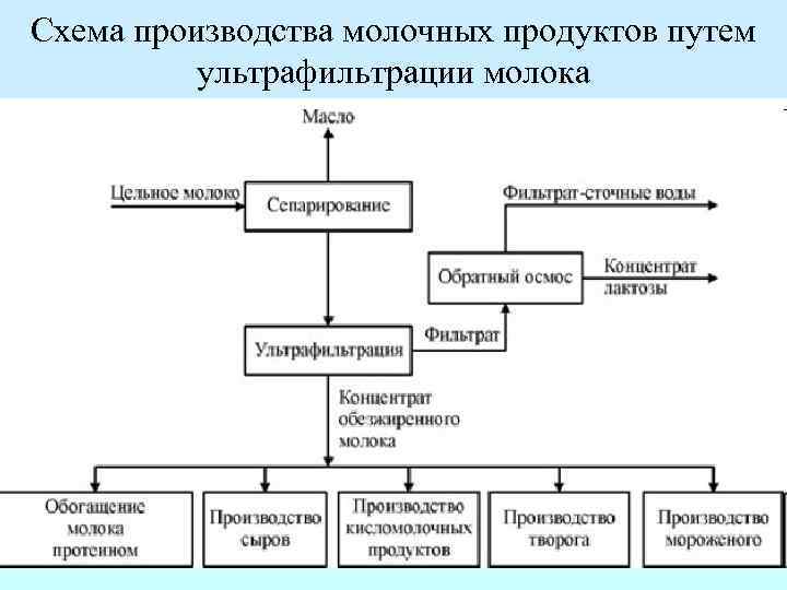 Схема производства молочных продуктов путем ультрафильтрации молока 