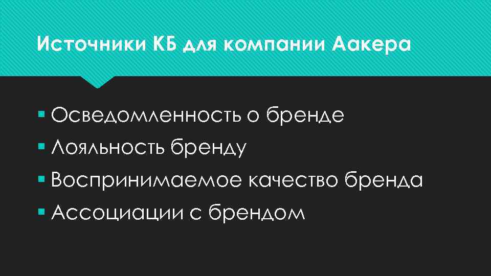 Источники КБ для компании Аакера § Осведомленность о бренде § Лояльность бренду § Воспринимаемое