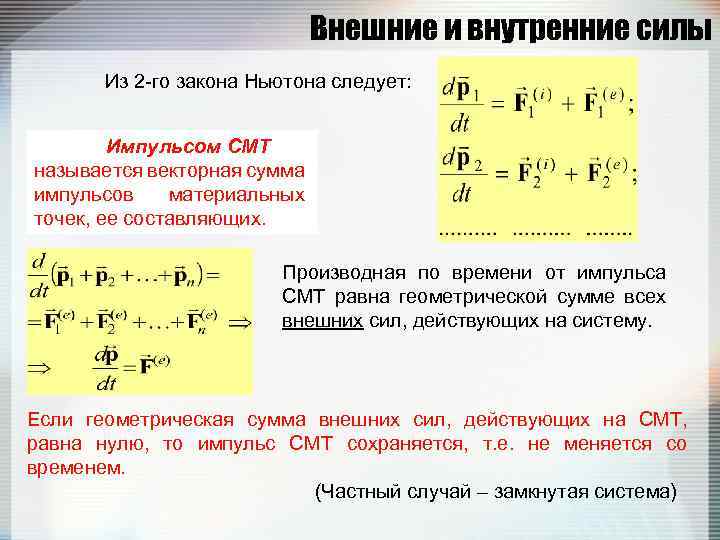 Векторная сумма импульсов тел замкнутой системы