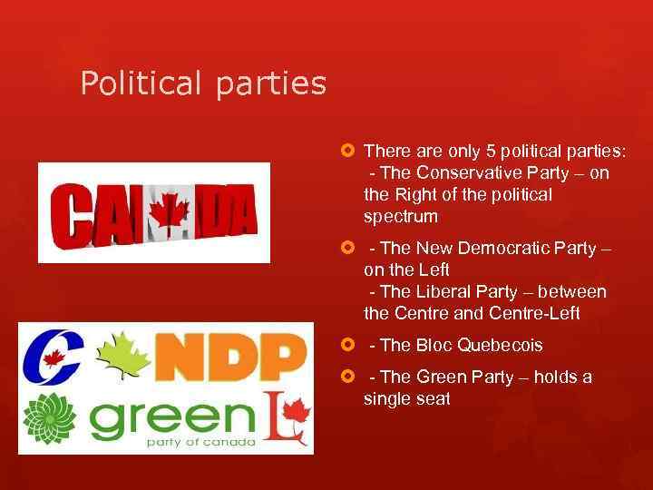 Political parties There are only 5 political parties: - The Conservative Party – on