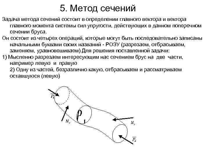 5. Метод сечений Задача метода сечений состоит в определении главного вектора и вектора главного