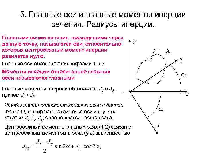 5. Главные оси и главные моменты инерции сечения. Радиусы инерции. Главными осями сечения, проходящими