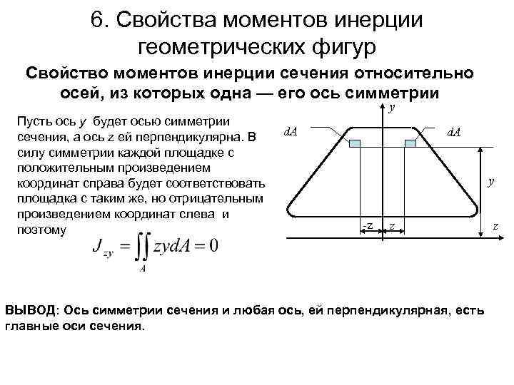 6. Свойства моментов инерции геометрических фигур Свойство моментов инерции сечения относительно осей, из которых