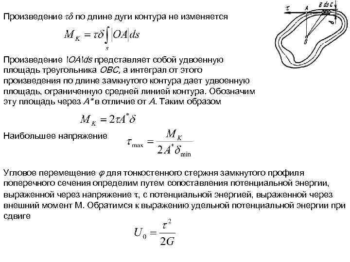 Произведение τδ по длине дуги контура не изменяется Произведение OAds представляет собой удвоенную площадь