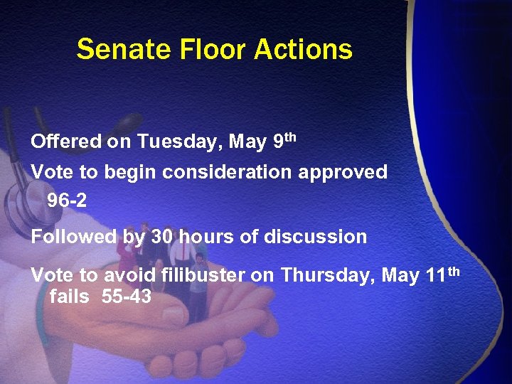 Senate Floor Actions Offered on Tuesday, May 9 th Vote to begin consideration approved