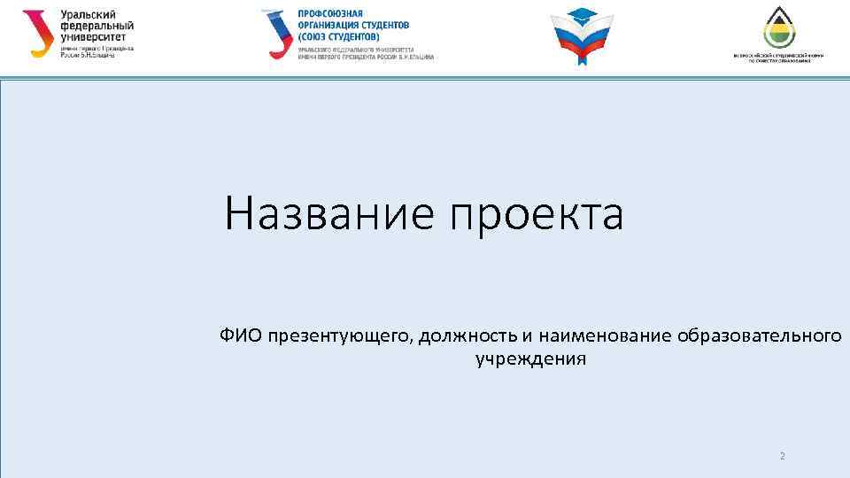 Название проекта ФИО презентующего, должность и наименование образовательного учреждения 2 
