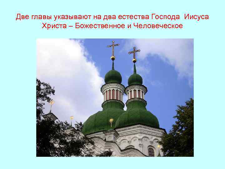 Две главы указывают на два естества Господа Иисуса Христа – Божественное и Человеческое 