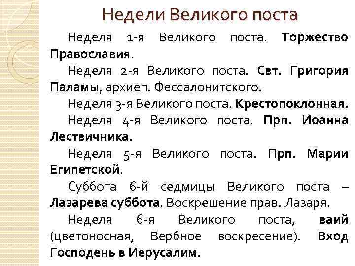 Недели Великого поста Неделя 1 -я Великого поста. Торжество Православия. Неделя 2 -я Великого