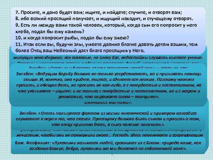 7. Просите, и дано будет вам; ищите, и найдете; стучите, и отворят вам; 6.