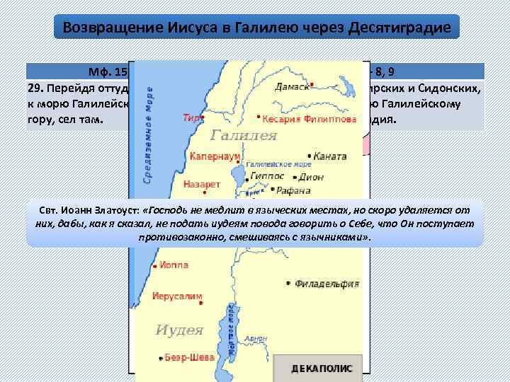 Возвращение Иисуса в Галилею через Десятиградие Мф. 15, 29 -31 Мк. 7, 31 -