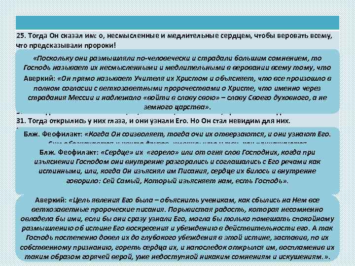 25. Тогда Он сказал им: о, несмысленные и медлительные сердцем, чтобы веровать всему, что