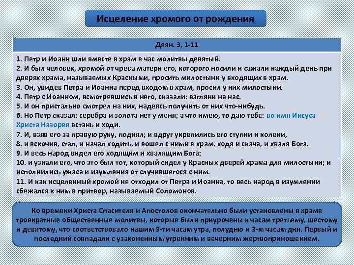 Исцеление хромого от рождения Деян. 3, 1 -11 1. Петр и Иоанн шли вместе
