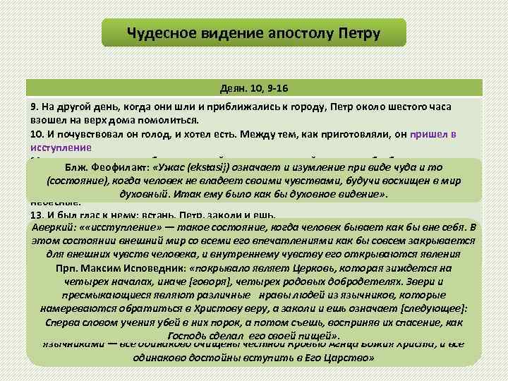 Чудесное видение апостолу Петру Деян. 10, 9 -16 9. На другой день, когда они