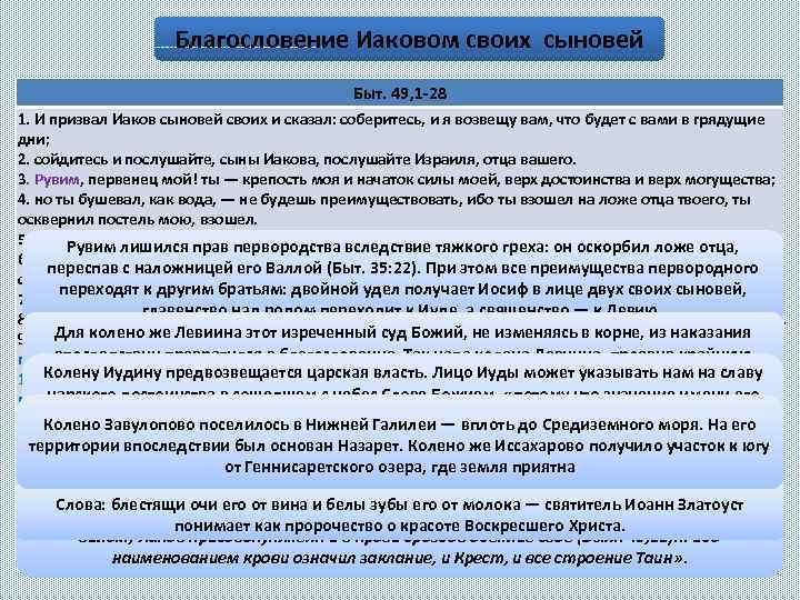 Благословение Иаковом своих сыновей Быт. 49, 1 -28 1. И призвал Иаков сыновей своих