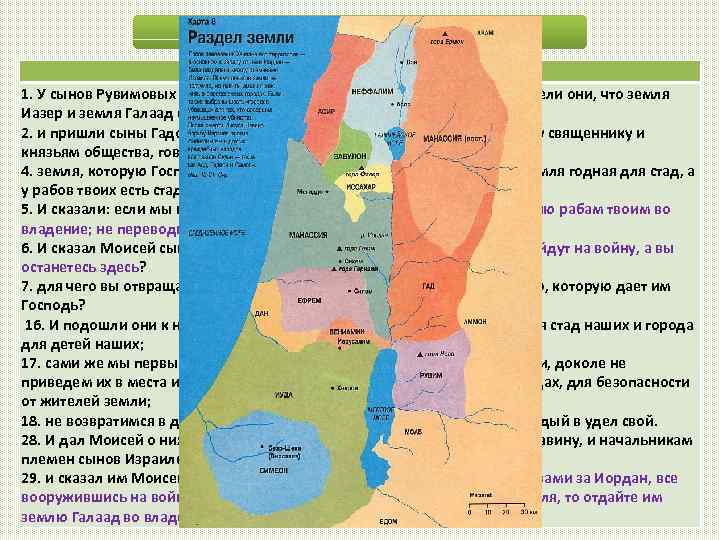Разделение земель за Иорданом Чис. 32 гл. 1. У сынов Рувимовых и у сынов