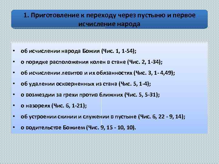 1. Приготовление к переходу через пустыню и первое исчисление народа • об исчислении народа