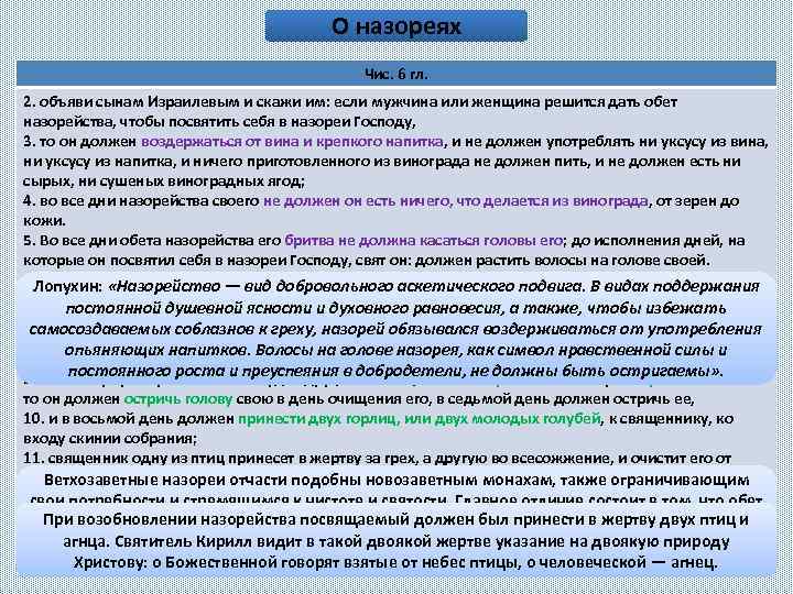 О назореях Чис. 6 гл. 2. объяви сынам Израилевым и скажи им: если мужчина