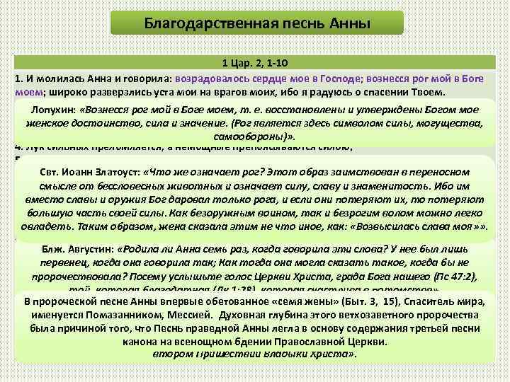 Благодарственная песнь Анны 1 Цар. 2, 1 -10 1. И молилась Анна и говорила:
