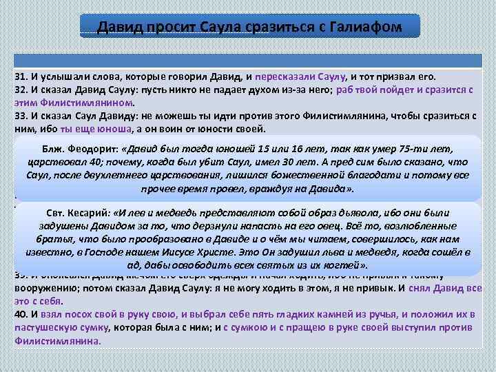 Давид просит Саула сразиться с Галиафом 31. И услышали слова, которые говорил Давид, и