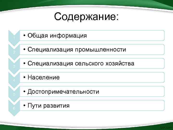 Содержание: 1 • Общая информация 2 • Специализация промышленности 3 • Специализация сельского хозяйства