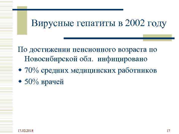 Вирусные гепатиты в 2002 году По достижении пенсионного возраста по Новосибирской обл. инфицировано w