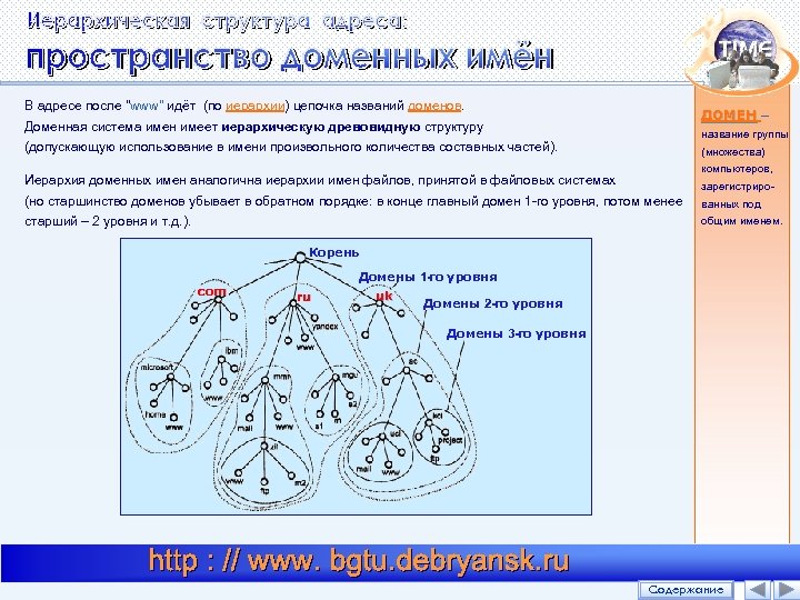 В адресе после "www" идёт (по иерархии) цепочка названий доменов. ДОМЕН – ДОМЕН Доменная