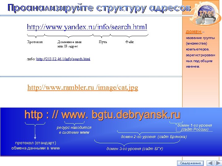 ДОМЕН – ДОМЕН название группы (множества) компьютеров, зарегистрирован ных под общим именем. http: //www.