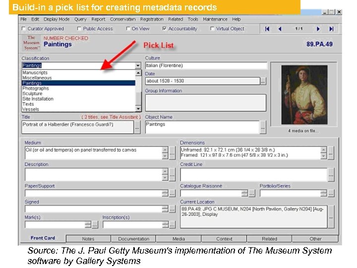 Build-in a pick list for creating metadata records Source: The J. Paul Getty Museum's