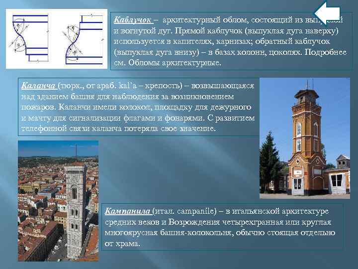 Каблучок – архитектурный облом, состоящий из выпуклой и вогнутой дуг. Прямой каблучок (выпуклая дуга